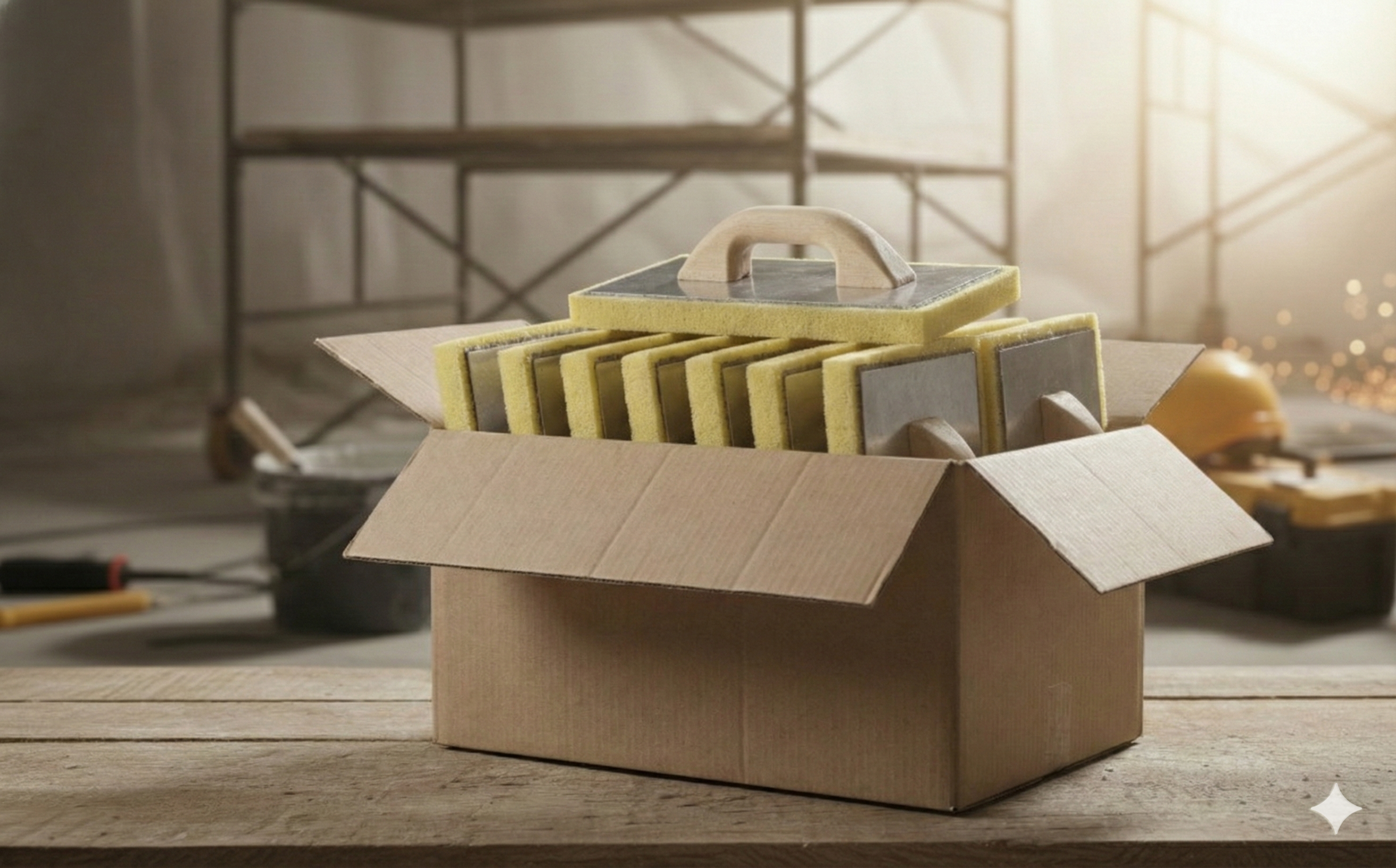 50 pk Case Pro-Grade Stucco Float – Yellow Fine-Cell Foam with Ergo-Grip Handle